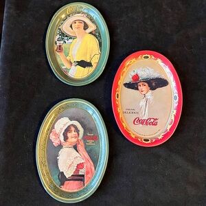 Vintage 70’s 3 Mini tip trays Coca-Cola, Depicting Ladies from 1909, 1914 & 1920